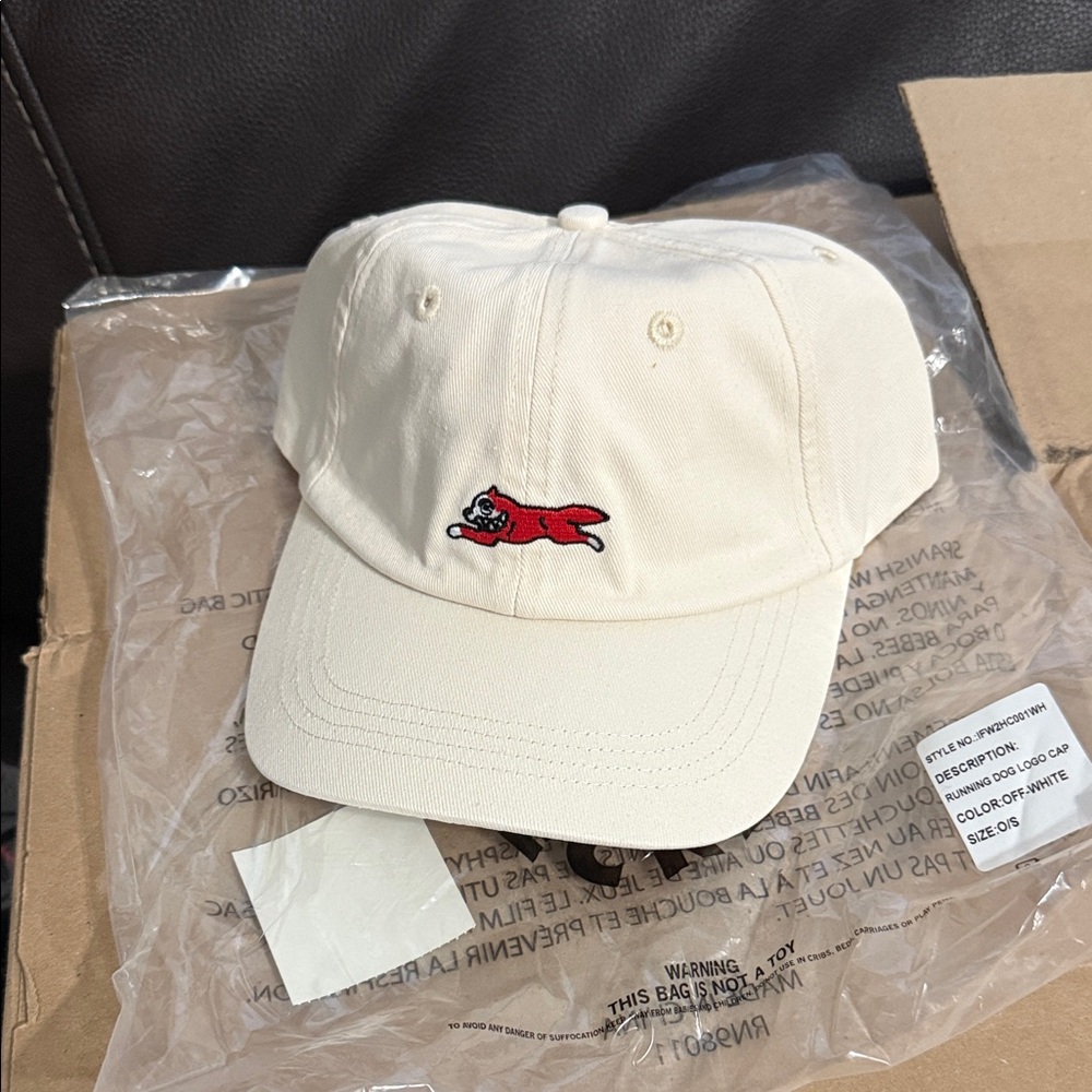 Kids' Cream Cap with Embroidered Red Logo
